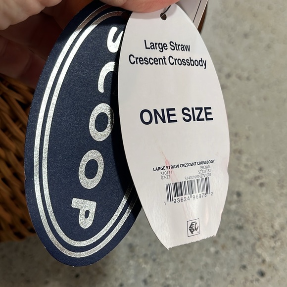 SCOOP LARGE STRAW CRESCENT CROSSBODY WITH SCARF ACCENT BROWN - Picture 10 of 13